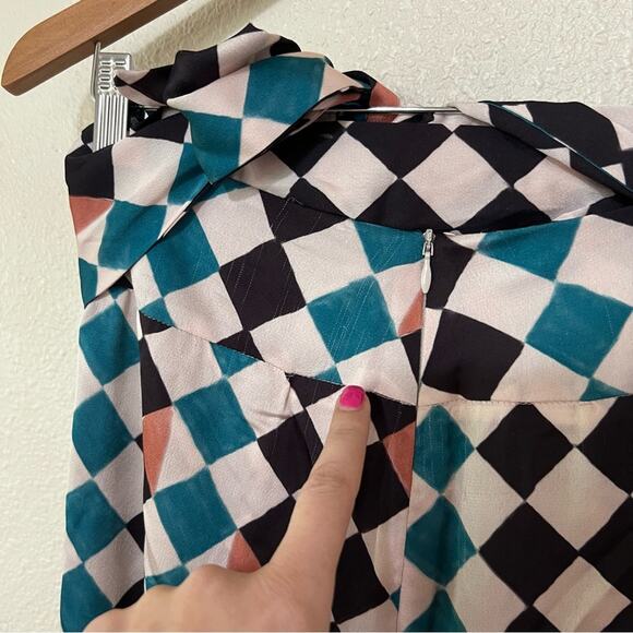 PatBo Check Print Tie Waist High Rise Slit Wide Leg Satin Pants 4 FLAWED - Picture 9 of 12